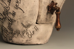 Heart Script (2010): detail; ceramic, underglaze, various knobs